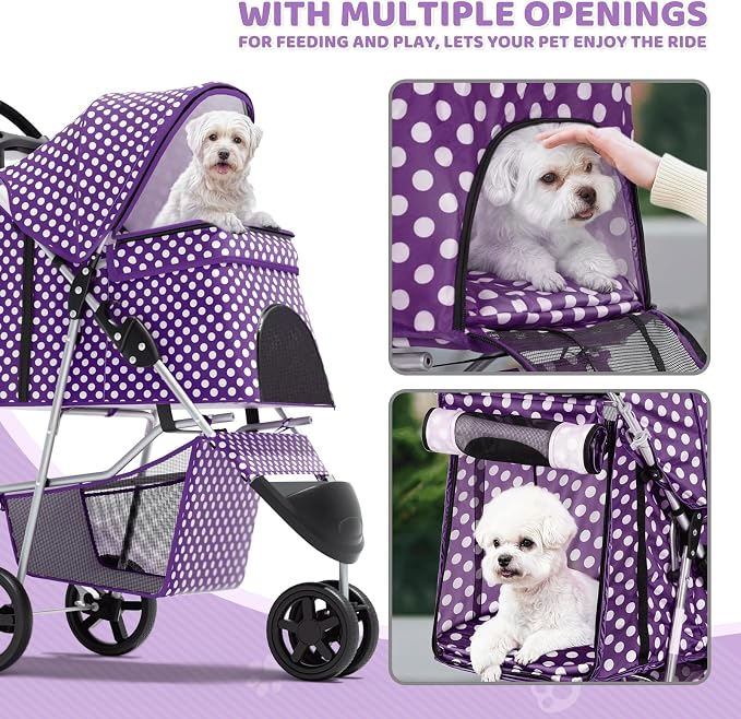 Magshion 3-Wheel Pet Stroller for Small/Medium Dogs & Cats, Up to 33lbs | Foldable Travel Jogger w/ Breathable Mesh Cover, Lightweight Design, Safety Tethers, Cup Holder & Storage Basket