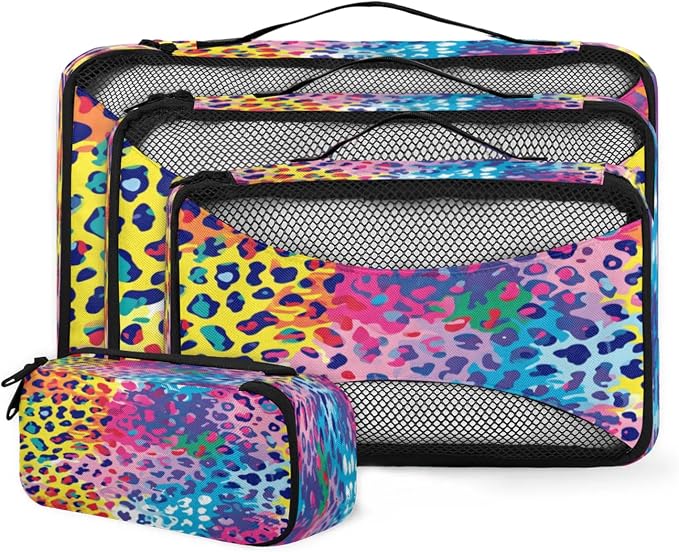4 Set Packing Cubes for Travel, Leopard Print Packing Cubes for Women, Travel Luggage Packing Organizers, Packing Cube Set, Leopard Cheetah