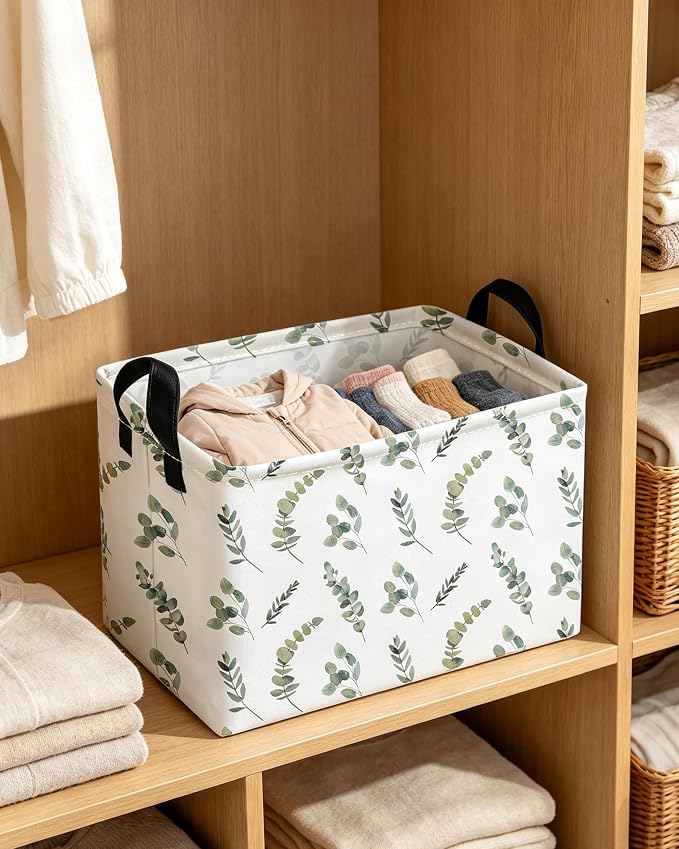 Essme Rectangular Leaves Basket,Kids Storage Bins Organizer with Handles for Girls Room Decor, Gift Basket,Shelf Basket.(Leaves)