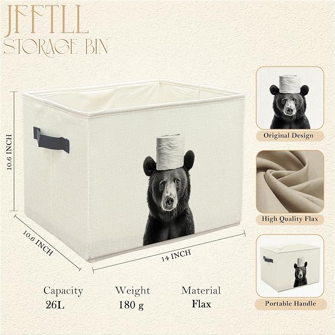 Funny Bear Bathroom Storage Bins Box, Bear Bathroom Decor, Animal Lover Gifts Storage Basket Laundry Hamper with Handle for Bath Room Clothes Vanity Undersink Home Organization