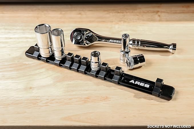 ARES 70149 3/8-In Black Socket Rail | Part No. 70149; Store up to 10 Sockets and Keep Your Tool Box Organized