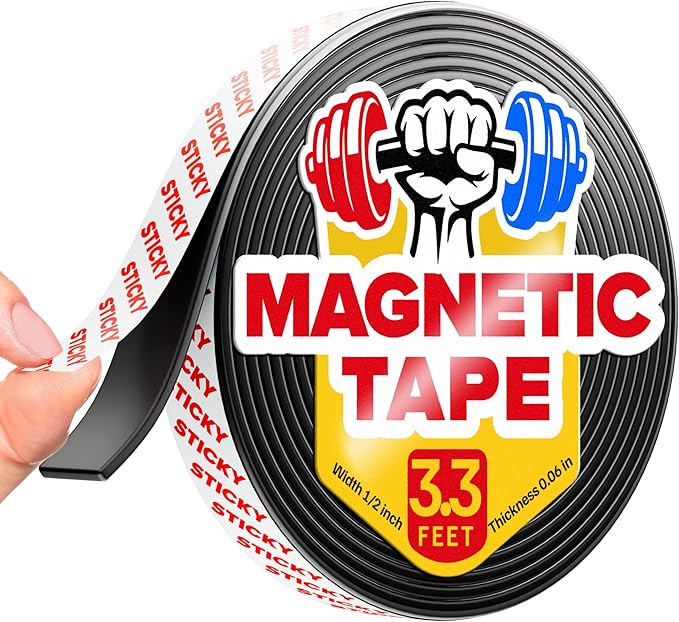 Super Sticky Magnetic Tape for DIY & Crafts, 3.3ft x 1/2in (1m x 1.25cm) | Strong Magnet Strip, Adhesive Backing, Easy to Cut & Mount, For Fridges, Whiteboards & More