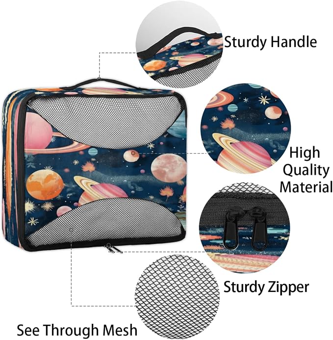 Space Themed Packing Cubes for Travel, Luggage Packing Organizers, Cosmos Planet Travel Accessories Large Toiletries Bag for Clothes Shoes Cosmetics Toiletries
