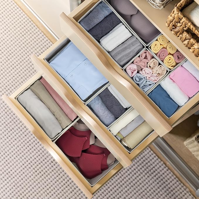 Kootek 16 Pack Drawer Organizer Clothes Dresser Organizers for Clothing | 3 Sizes Bins, Foldable, Breathable Non-Woven Fabric, Closet Organizers and Storage, Easy Assembly, Hold Baby Clothes, Nursery