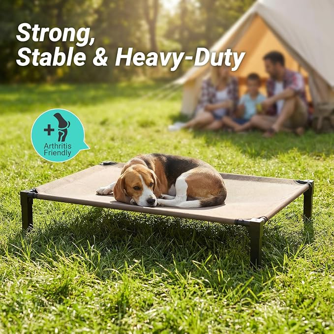 Elevated Outdoor Dog Bed, Raised Dog Bed with Steel Framed 60in | Cooling Elevated Pet Cot with Non-Slip Feet, and Waterproof, Washable, Breathable Teslin Mesh