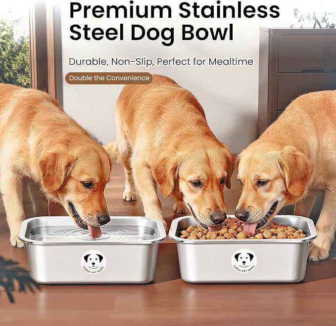 2 Pcs Stainless Steel Dog Bowls for Large Dogs, High Capacity Metal Dog Food Bowls, Food and Water Bowl for Large, X-Large, and Big Dogs 0.85 Gallons