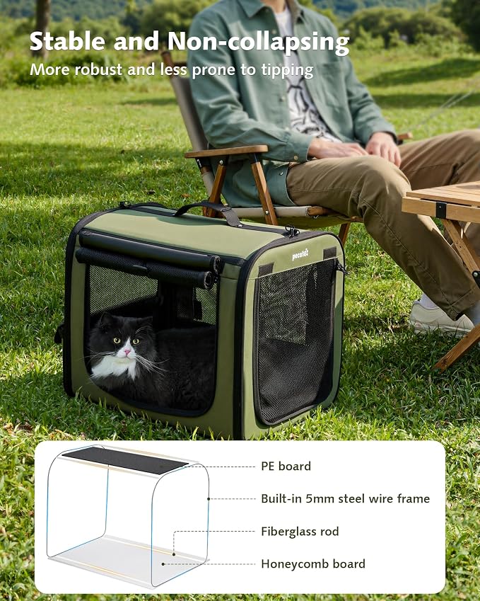 Dog Car Carrier Light Weight 19.7×16.9×14.8in, Foldable Dog Carrier, Green | Easy to Assemble, Portable and Breathable Pet Carrier, Suitable for Indoor and Outdoor Use, Dog Travel Crate with Curtain