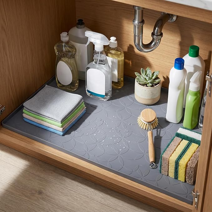 Silicone Under Sink Mat for Kitchen 22 x 34in, Cabinet Organizer Sink Drip Tray, Liner Pad for Bathroom Pet Feeding Shelf and Cabinet Liner Coffee Bar