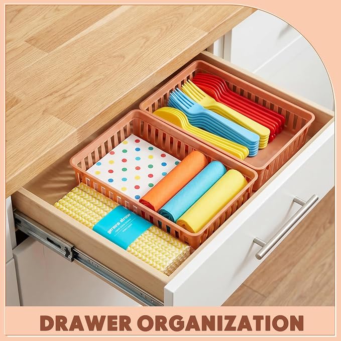 Wenqik Set of 12 Small Plastic Baskets for Organizing, Brown