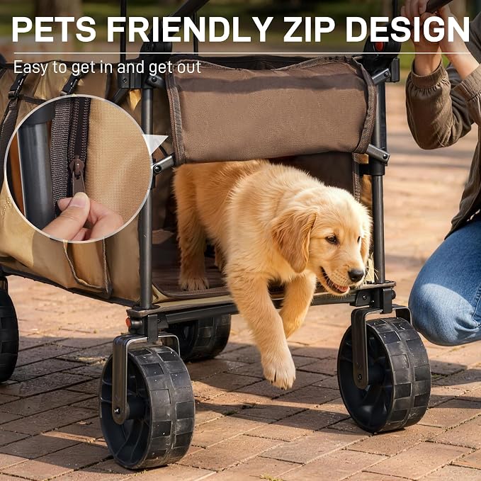 EVER ADVANCED Folding Push Wagon with Canopy, Shopping Cart with Brakes | Portable Collapsible Wagon Cart with All-Terrain Big Wheels for Camping, Beach, Sports