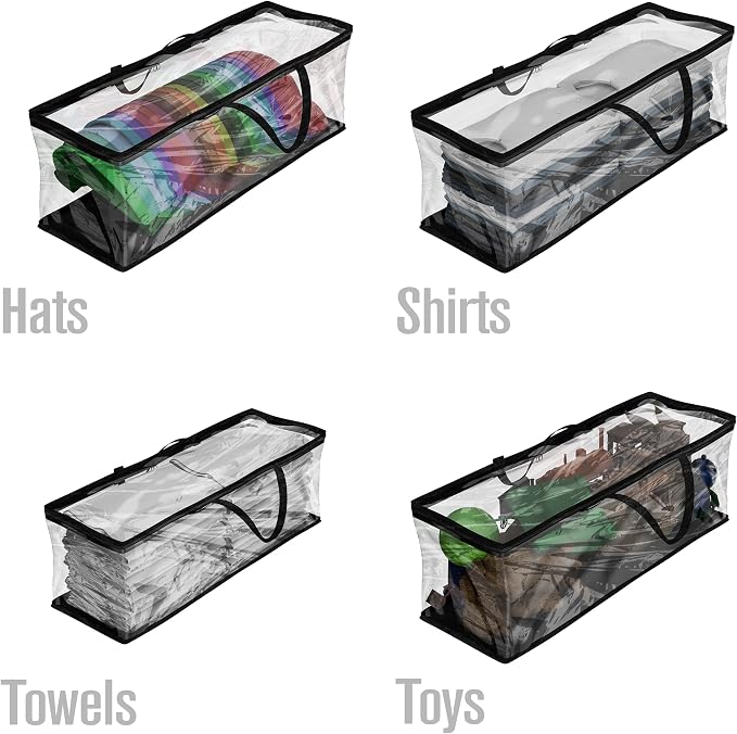 Baseball Cap Storage Bag, Hat Organizer Case, Black Handles, 23" x 6" x 8" | Houseables Cap Holder, Clear Plastic Tote, Moisture & Dust Proof, w/Zipper Closure, Holds up to 22 Hats, Dirt Protection