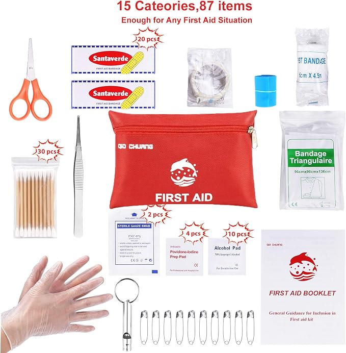Small First Aid Kit 87 Pieces Travel Size Portable Emergency Medical Kit | Mini Compact First Aid Kit with Clean Treatment Protect Injuries for Emergency at Home Workplace Car Outdoor Activities