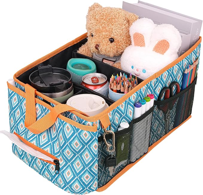 HEYSKAY Backseat Car Organizer Car Caddy Passenger Seat Organizer for Kids | Collapsible Small Car Storage, Console Front Seat Car Organizer for Truck, SUV and Minivan, Adjustable Compartment Space