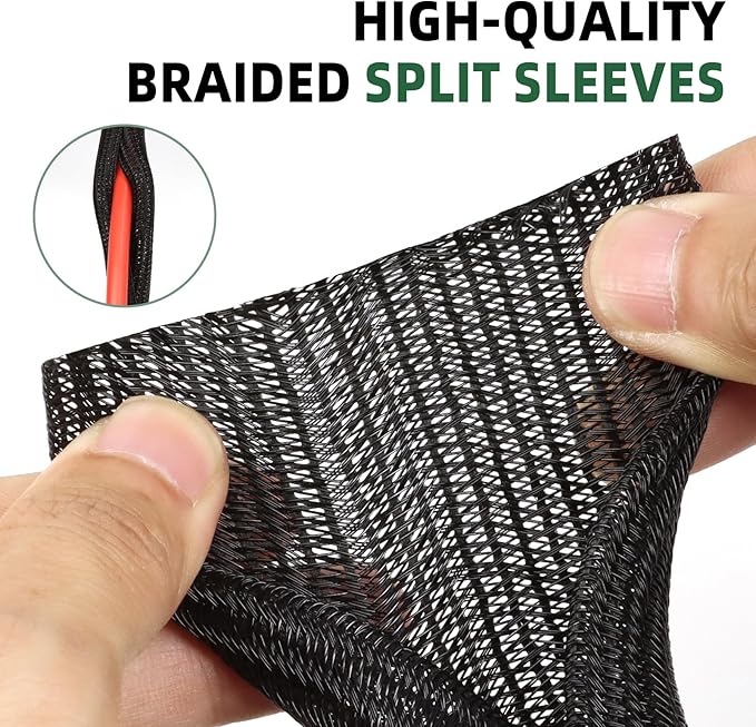 Split Wire Loom Tubing, Cable Protector Sleeve, Braided Cable Management for TV/Computer/Home Theater/Engine Bay, Cord Protectors from Pets No Chew (Black, 3/4"-25ft)