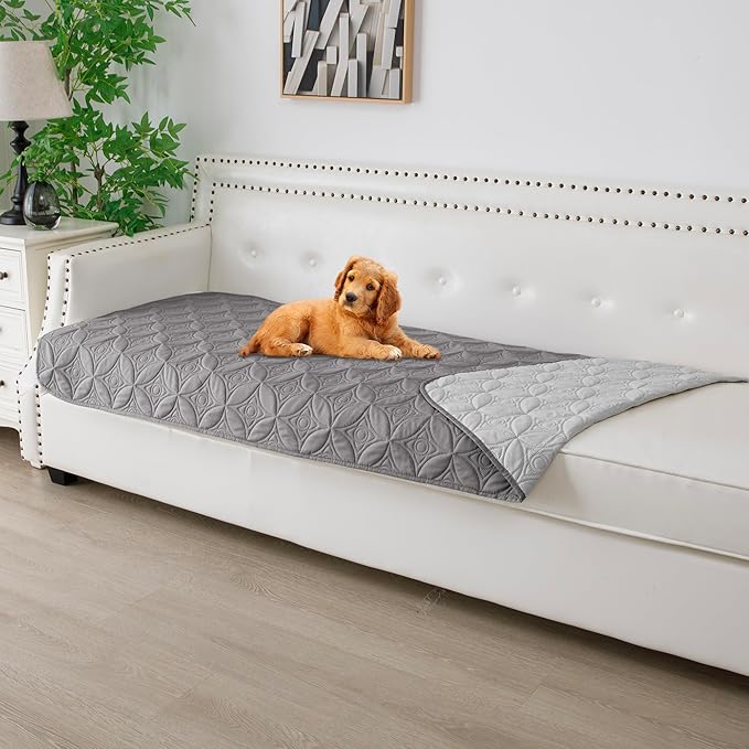Waterproof Couch Cover for Dogs - Washable Pets Furniture Protector | TPU Leak-Proof Liner, Lightweight & Reversible, Fits Chair, Sofa, Bed, 30" x 70" , Lightgrey/Darkgrey