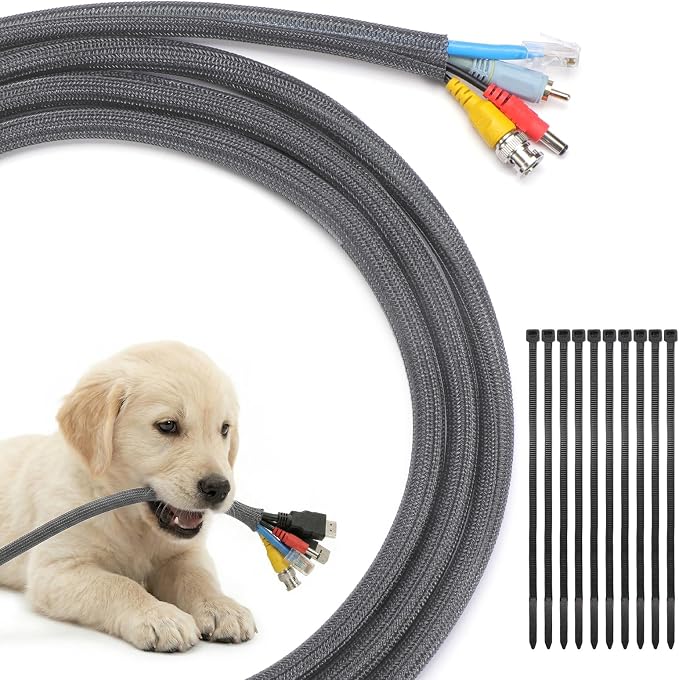Yecaye 10ft - 1/2 inch Cord Protectors from Pets no Chew, Grey | Split Cable Management Sleeves, Wire Loom Tubing for TV USB Cord Protector, Cord Covers for Pets Bite-Resistant
