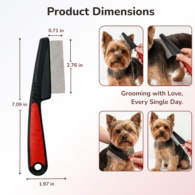 Pets&Goods Stainless Steel Tear Stain Remover Comb – Fine Tooth Grooming Tool for Dogs & Cats with Non Slip Handle, Removes Loose Fur and Dirt, Safe Gentle Cleaning