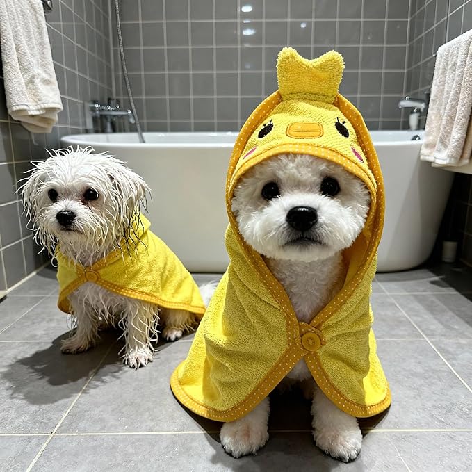 Dog Hooded Bathrobe Towel, Fast Drying Bath Towel Absorbent Warm Blanket Yellow S