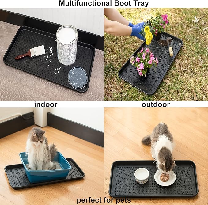 Finorder Multi-Purpose Boot Trays, 2 Pack, 30" x 15" x 1.2", Black | All Weather Heavy Duty Shoe Trays & Mat for entryway, Indoor and Outdoor, Waterproof Pet Feeding Mat
