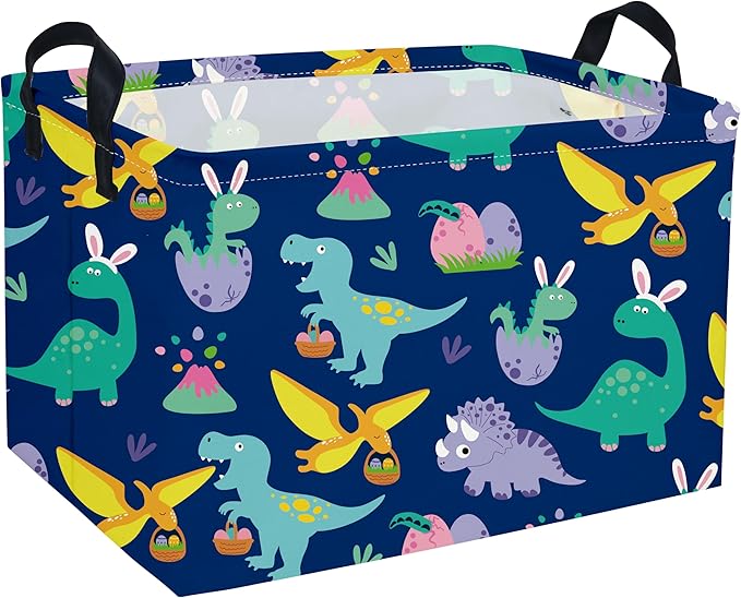 Rectangular Easter Dinosaur Basket,Dinosaur Easter Baskets for Boys, Kids Storage Basket Organizer for Boys,Room Decor ,Clothers,Toys Box,Books,Kid's Gifts Storage.(Easter Dinosaur)