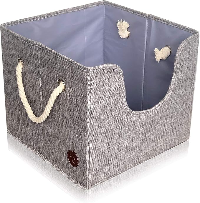 Tug's Stuff Premium Dog Toy Bin & Blanket Basket - Living Room & Nursery Storage, Easy to Clean, Collapsible, Perfect for Toy Organization - 13'x13'x11' - Grey