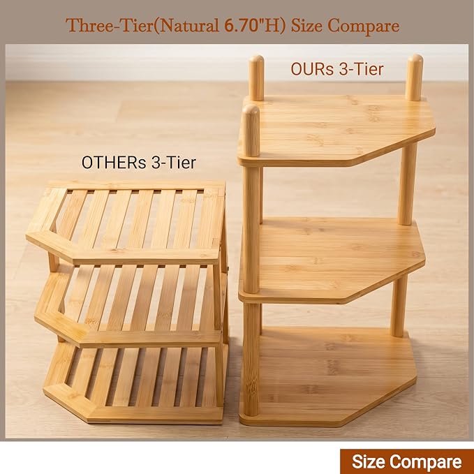 3-Tier Bamboo Corner Shelf,Kitchen Countertop Organizer,Corner Countertop Organizer Shelf, Coffee Bar Organizer,Coffee Bar Accessories,for Kitchen, Pantry, Organizers and Storage