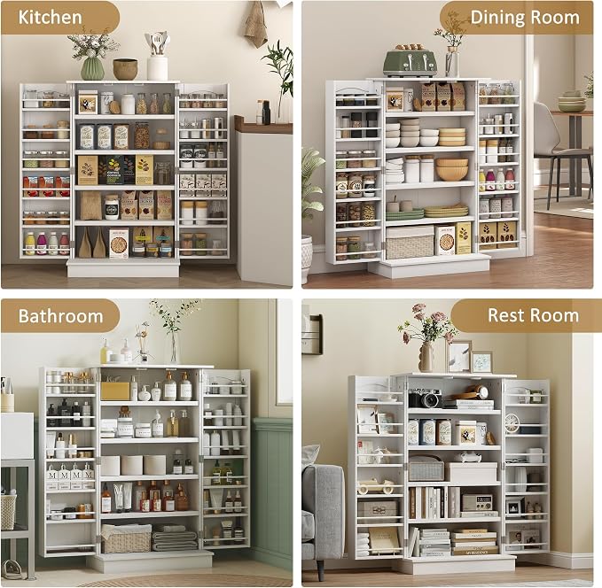 HOMCOM 41" Kitchen Pantry Storage Cabinet 12 Door Shelves White | Freestanding Kitchen Cabinet, 2 Doors, 5-Tier Shelving, Adjustable Shelves