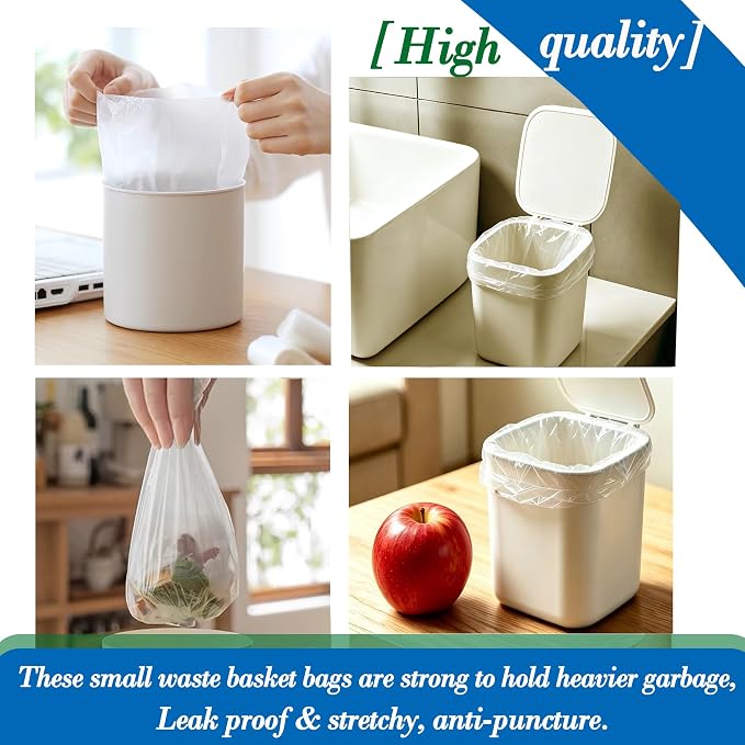 0.5 Gallon 350 pcs Mini Clear Trash Bags, Tiny Strong Garbage Bags,Small Plastic Bags for Desktop Trash Bin, Tiny Bathroom Trash Can Bin Liners,Mini Bags for Waste Basket Liner,Fit 2 Liters-Clear