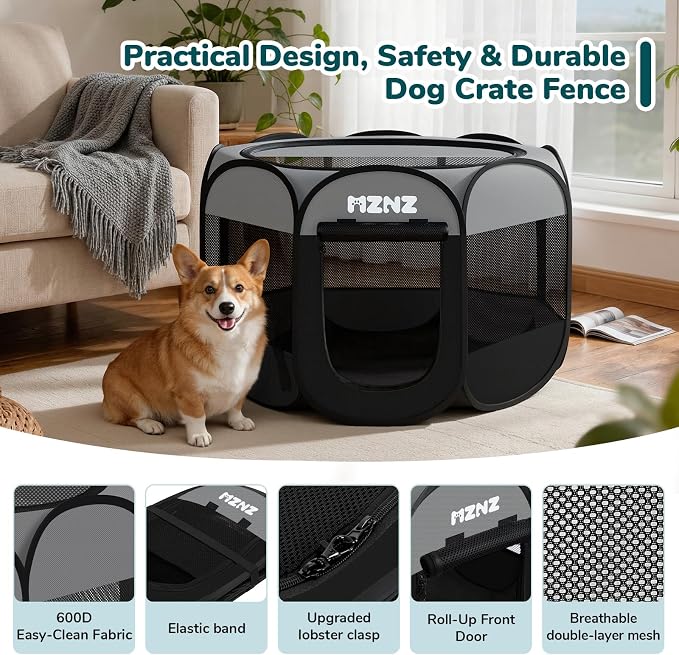Dog Cat Small Animal Puppy Playpen Crate, Medium, Dark Grey | Portable Pop Up Pet Cage Enclosure Tent Kennel Indoor Outdoor with Carrying Case, No Assembly, Camping Use