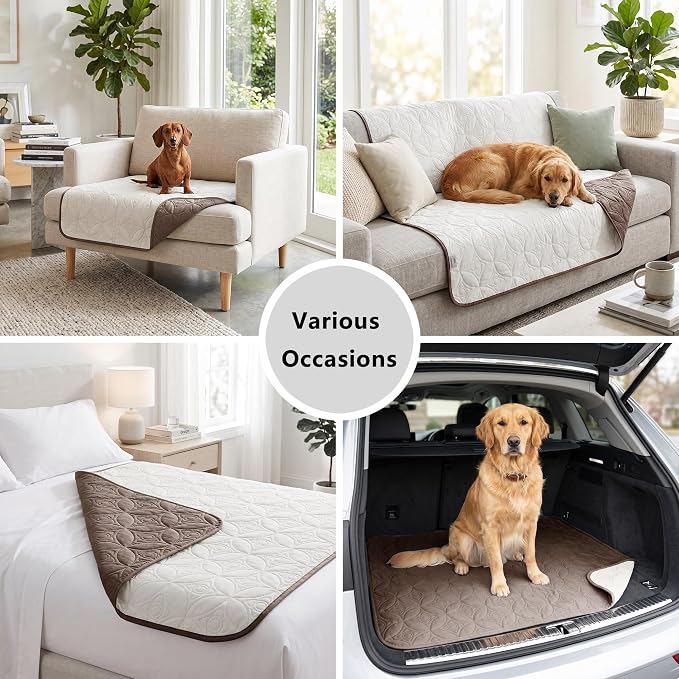 Waterproof Couch Cover for Dogs - Washable Pets Furniture Protector | TPU Leak-Proof Liner, Lightweight & Reversible, Fits Chair, Sofa, Bed, 40" x 50" , Chocolate/Cream