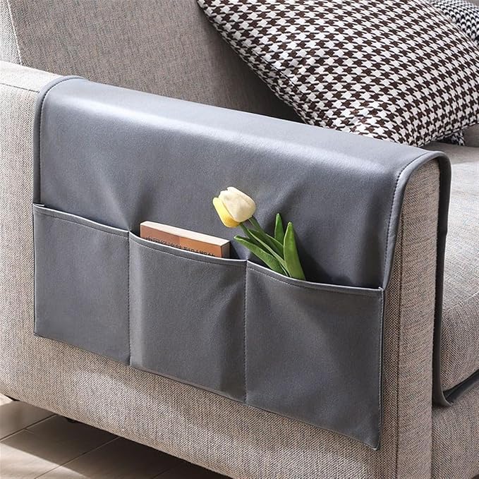 Tech Fabric Arm Rest Covers for Sofa, Anti-Cat Scratching Couch Arm Covers with Side Pocket Anti-Slip Furniture Protector Arm Chair Covers Waterproof Armrest Organizer(Grey)