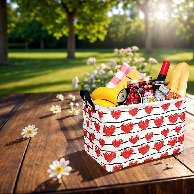 Valentine's Day Basket Gift for Empty Cute Heart Large Storage Bin for Kid and Baby Room Décor (Red Love)