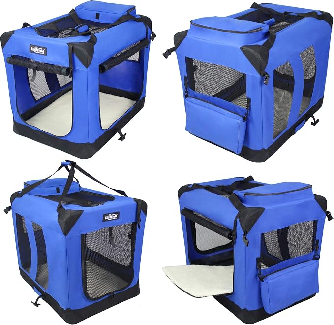EliteField 3-Door Soft Dog Crate with Bed & Carrying Bag (2-Year Warranty) | 3 Mesh Doors, Steel Frame, Removable & Washable Crate Cover and Bed Cover, Storage Pockets, Indoor/Outdoor, Foldable