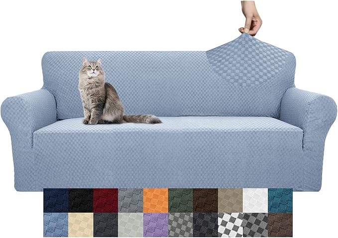 YEMYHOM Couch Cover Latest Jacquard Design High Stretch Extra Large Sofa Covers Pet Dog Cat Proof Oversized Slipcover Non Slip Magic Elastic Furniture Protector (X Large, Light Blue)