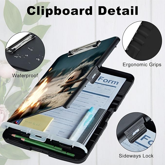 A4 Clipboard with Storage Pen Holder, Clipboards Organizer Nursing Clipboard Foldable File Folder Plastic Clipboard Folio Clip Board for Office Work Classroom Doctor, Flame Pet