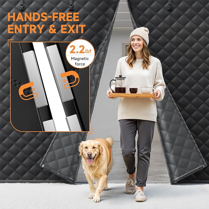 Car Garage Door Insulation Kit Fits 8x7 FT, Magnetic Thermal Insulated Door Curtain for Winter, Thermal Door Cover for Cold with Thickened Cotton, Garage Door Screen for 1 Car - Black