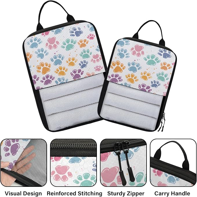 Cute Colorful Cat Paws Compression Packing Cubes Pet Animals 6 Set Travel Packing Cubes for Suitcases Lightweight Expandable Organizers