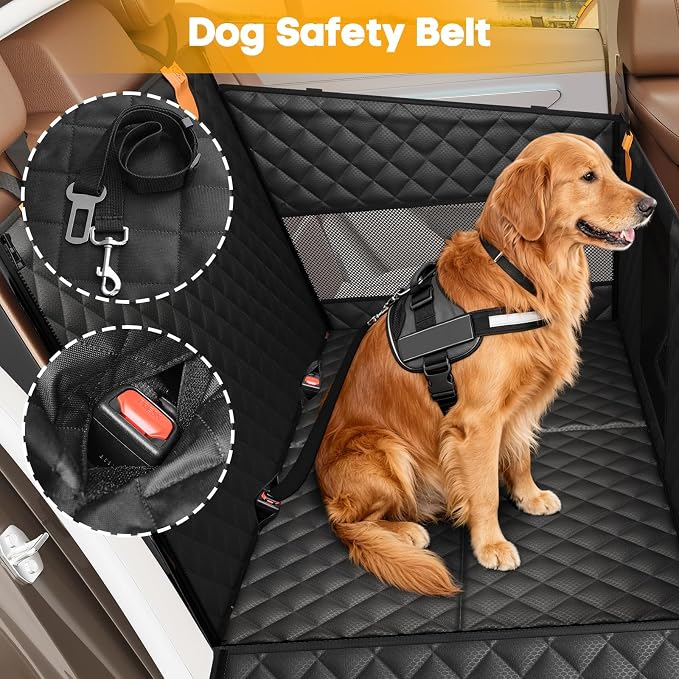 Large Dog Car Seat, Back Seat Extender for Dogs with Hard Bottom | Waterproof Medium Carseat for Dogs with 3 Mesh Windows, Pet Seat Cover for Cars, Trucks and SUVs