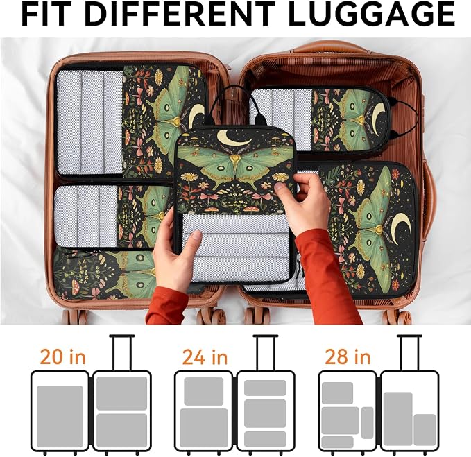 Butterfly 6 Set Compression Packing Cubes Floral Expandable Packing Organizer for Travel Accessories Luggage Suitcase Bag