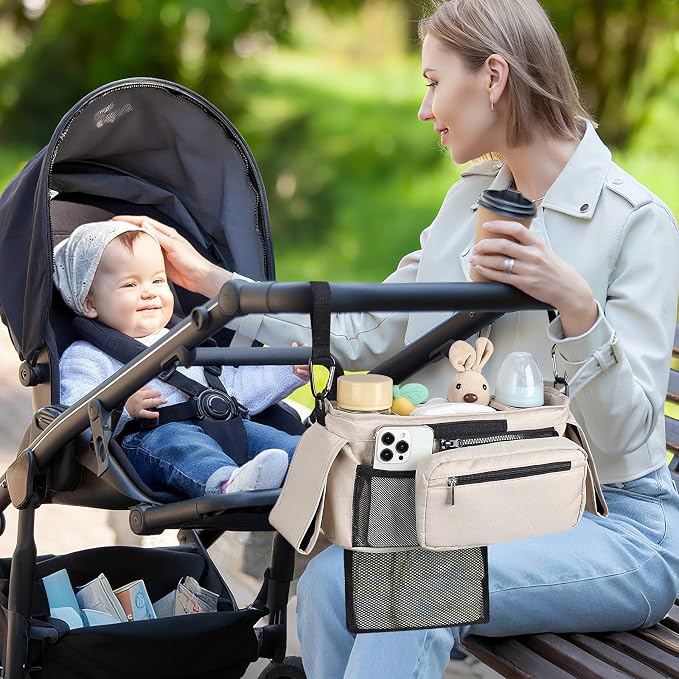 Accmor Universal Stroller Organizer with Insulated Cup Holder Detachable Phone Bag and Shoulder Strap,Stroller Bag Caddy Organizer for Uppababy, Baby Jogger, Britax Strollers
