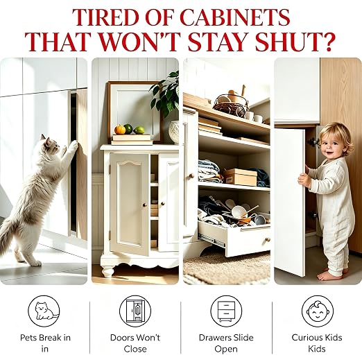 10-Pack Cabinet Magnets for Closing, Magnetic Door Catches that Require no Drilling, Ultra-Thin Drawer Magnets to Keep Drawers Closed, and Double-Sided Tape for Easy Installation