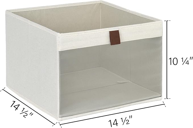 StorageWorks Closet Storage Bins, Collapsible Storage Basket, Beige, 3-Pack | Clear Window for Visibility, Soft Leather Handle, Flip to Show/Hide, Breathable Fabric, Holds Coats, Towels, Blankets, Toys