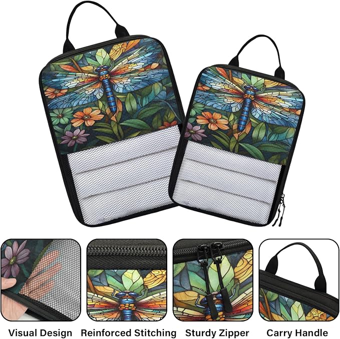 Dragonfly 6 Set Compression Packing Cubes Floral Expandable Packing Organizer for Travel Accessories Luggage Suitcase Bag