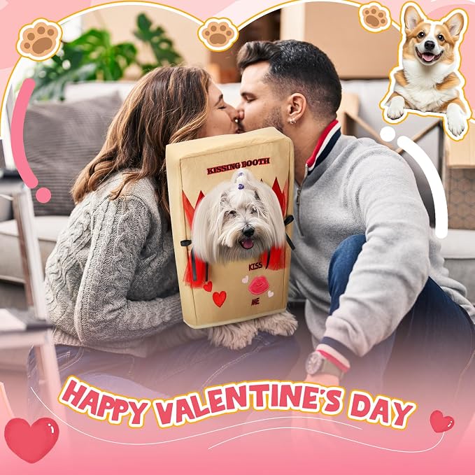 Halloween Dog Kissing Booth Costume Headpiece for Pets, Brown, L/XL | Pet Headwear for Dogs Cats with Red Fabric Hearts, Party Birthday Photo Prop, Fun Costume Gift for Pups