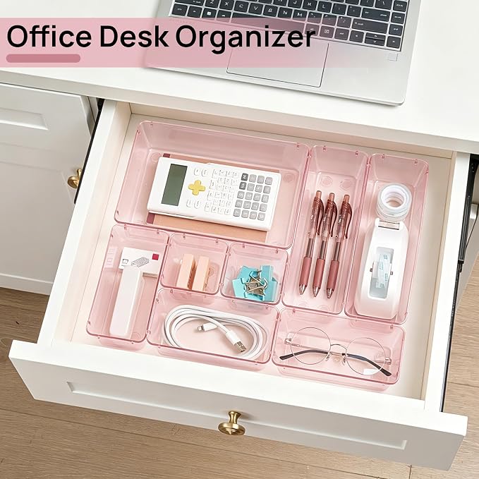 Vtopmart 25 Pack Plastic Drawer Organizers with Non-slip Rubber Pads | 4-Size Versatile Makeup Organizer, Storage Containers Small Bins for Makeup, Jewelries, Bedroom, Kitchen Utensils and Office