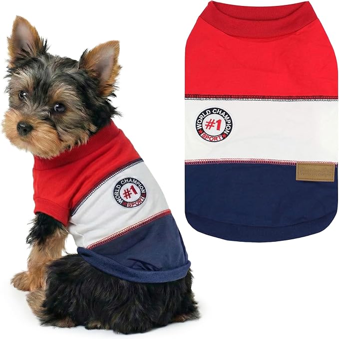 Parisian Pet World Champion Dog Tank Top - Breathable Cotton Pet Apparel - Red Puppy Clothes - Lightweight Doggie T Shirts for Dogs - Comfortable Sporty Dog Clothes - Summer Shirts for Small Dogs