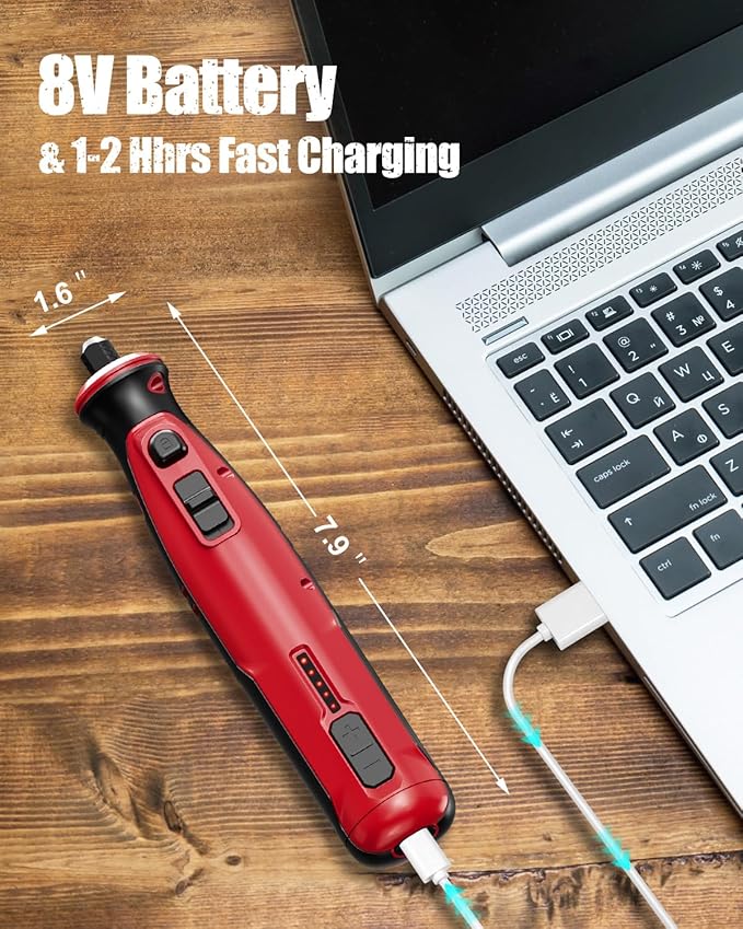 AVID POWER Cordless Rotary Tool 8V Rechargeable Rotary Tool, 4 Front LED Lights, 5 Speeds, 60 Pcs Rotary Tool Accessories with Bag for Carving, Engraving, Sanding, Polishing and Cutting (Dark Red)