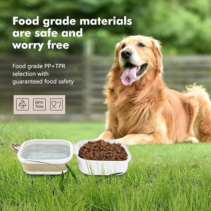 Collapsible Dog Bowls, Travel Food and Water Double Bowl for Cats & Dogs, 2-in-1 Portable BPA-Free Feeding Solution, Perfect for Traveling, Camping & Walking (L/ 100oz)