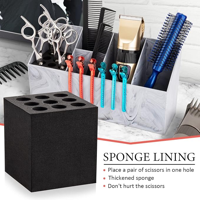 Noverlife Salon Shear Holder, Hair Stylist Shears Rack Neat Desk Organizer | Large Marble Pattern Professional Barber Scissor Holder Pet Grooming Storage Box Container Case for Clippers Combs Clips