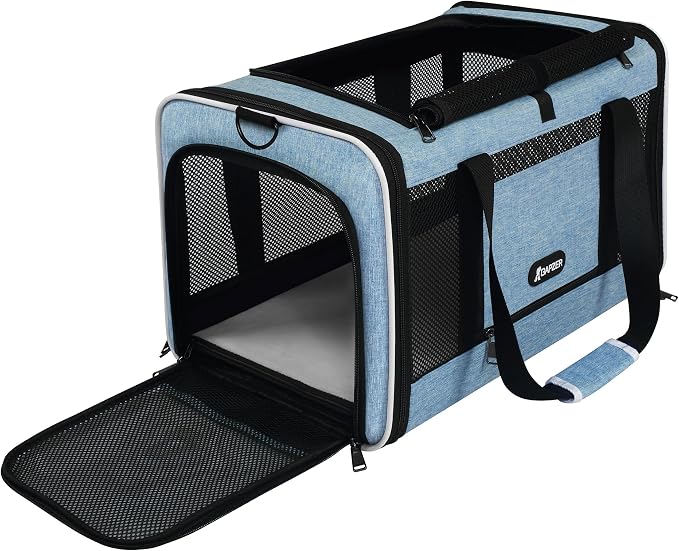 GAPZER Cat Carrier 18 x 11 x 11 Top Loading Soft Pet Travel Bag Over 15lbs | Portable Small Dog Puppy Car Travel Crate 10 lbs, Chihuahua Kennel Carry Case, Kitty Cloth Cage Medium Cat Under 25 lbs Blue